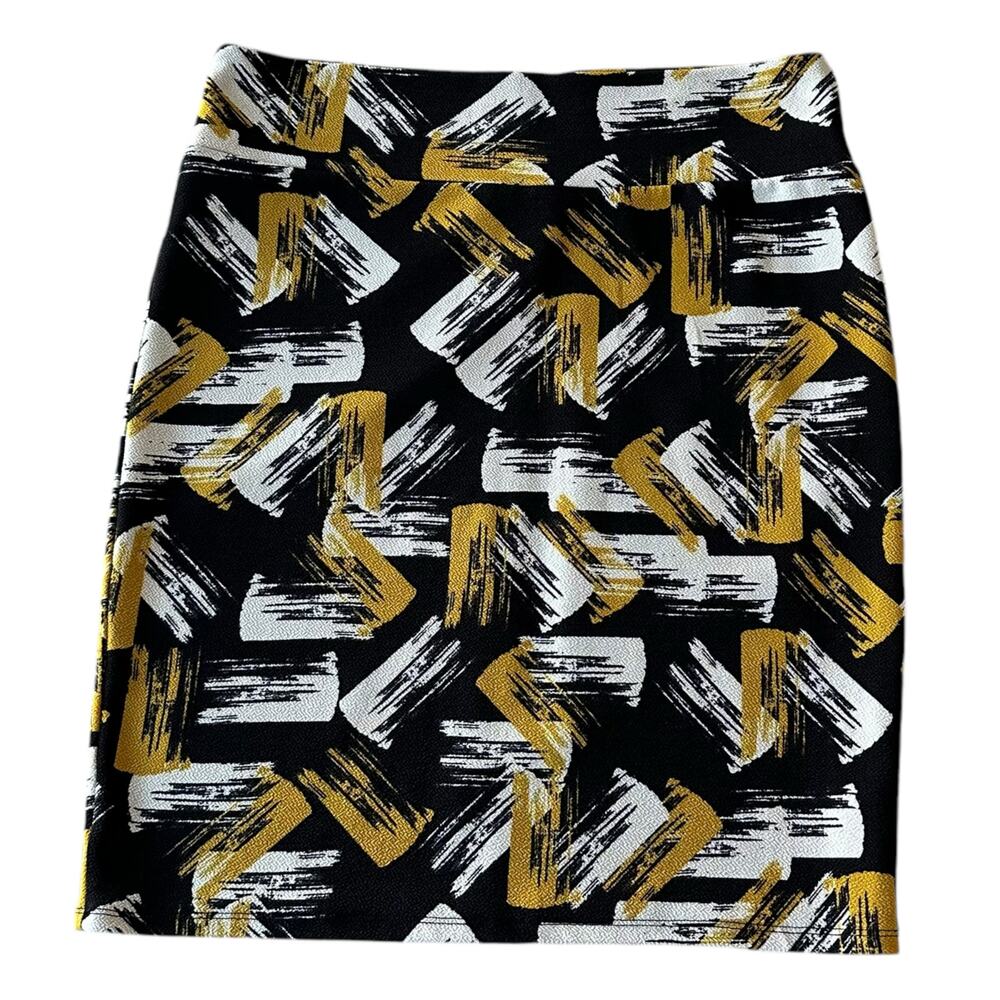 Lularoe Skirt Womens Size 2XL Black Yellow Stretchy Paint Stroke Pencil Indie